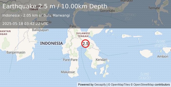 Earthquake SULAWESI, INDONESIA (2.5 m) (2025-05-18 03:42:22 UTC)