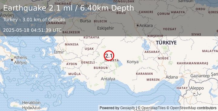 Earthquake WESTERN TURKEY (2.0 ml) (2025-05-18 04:51:40 UTC)