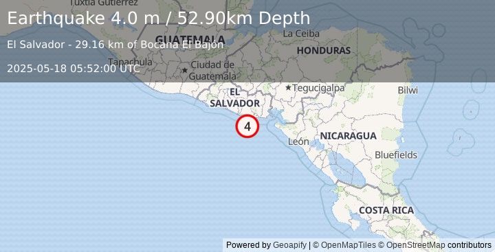 Earthquake OFFSHORE EL SALVADOR (4.0 m) (2025-05-18 05:52:00 UTC)