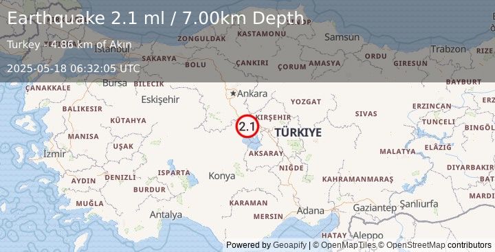 Earthquake CENTRAL TURKEY (2.1 ml) (2025-05-18 06:32:05 UTC)