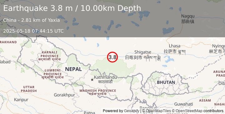 Earthquake WESTERN XIZANG (3.8 m) (2025-05-18 07:44:15 UTC)