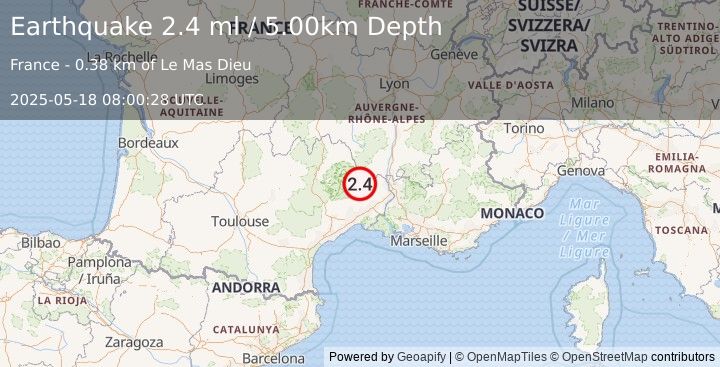 Earthquake FRANCE (2.4 ml) (2025-05-18 08:00:28 UTC)