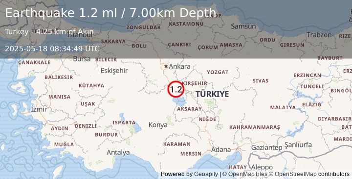 Earthquake CENTRAL TURKEY (1.2 ml) (2025-05-18 08:34:49 UTC)