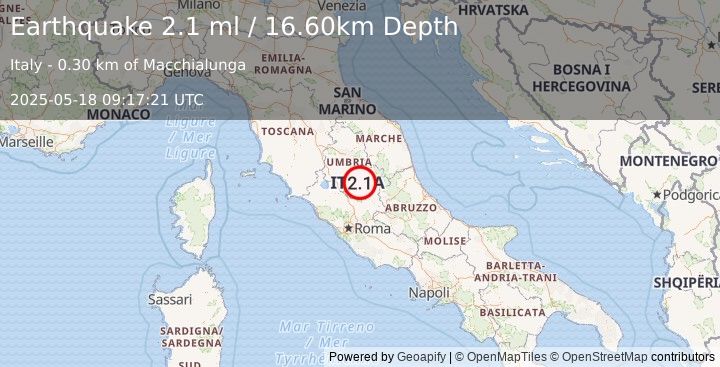 Earthquake CENTRAL ITALY (2.1 ml) (2025-05-18 09:17:21 UTC)