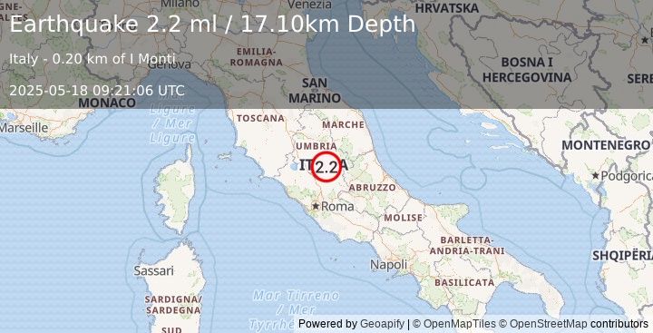 Earthquake CENTRAL ITALY (2.2 ml) (2025-05-18 09:21:06 UTC)