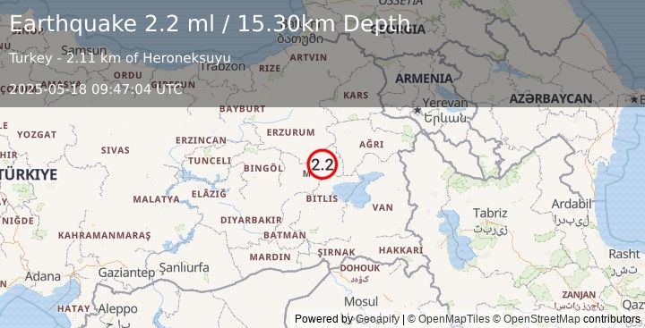 Earthquake EASTERN TURKEY (2.2 ml) (2025-05-18 09:47:04 UTC)