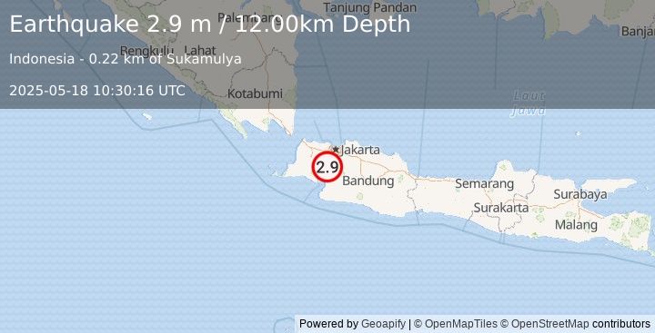 Earthquake JAVA, INDONESIA (2.9 m) (2025-05-18 10:30:16 UTC)