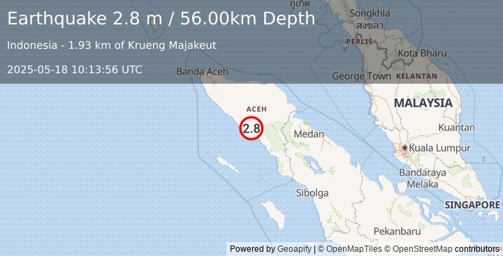 Earthquake NORTHERN SUMATRA, INDONESIA (2.8 m) (2025-05-18 10:13:56 UTC)