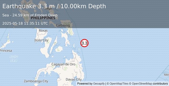 Earthquake PHILIPPINE ISLANDS REGION (3.3 m) (2025-05-18 11:35:11 UTC)
