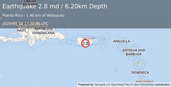Earthquake PUERTO RICO (2.8 md) (2025-05-18 13:22:31 UTC)