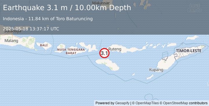 Earthquake FLORES REGION, INDONESIA (3.1 m) (2025-05-18 13:37:17 UTC)
