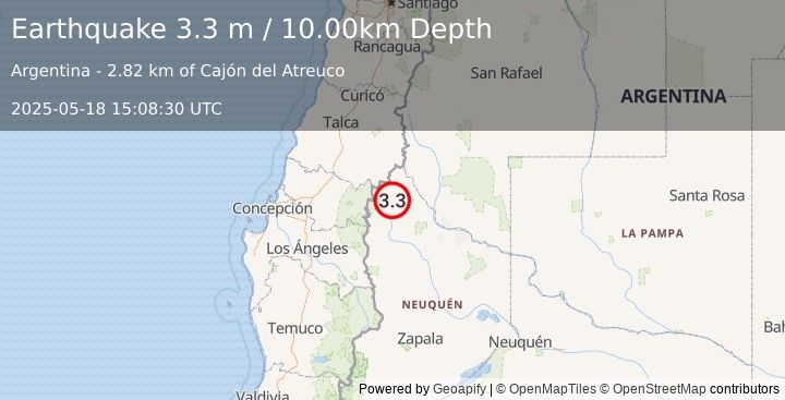 Earthquake NEUQUEN, ARGENTINA (3.3 m) (2025-05-18 15:08:30 UTC)