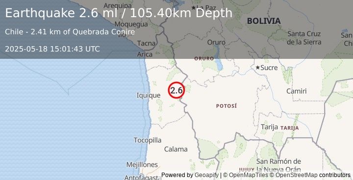Earthquake TARAPACA, CHILE (2.6 ml) (2025-05-18 15:01:43 UTC)
