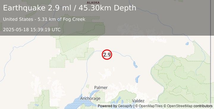 Earthquake CENTRAL ALASKA (2.9 ml) (2025-05-18 15:39:19 UTC)