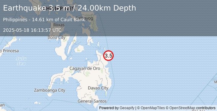 Earthquake MINDANAO, PHILIPPINES (3.5 m) (2025-05-18 16:13:57 UTC)
