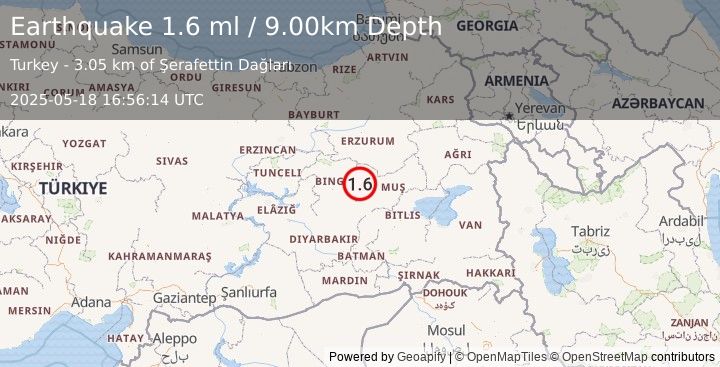 Earthquake EASTERN TURKEY (1.6 ml) (2025-05-18 16:56:14 UTC)