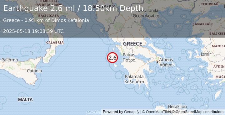 Earthquake GREECE (2.6 ml) (2025-05-18 19:08:39 UTC)