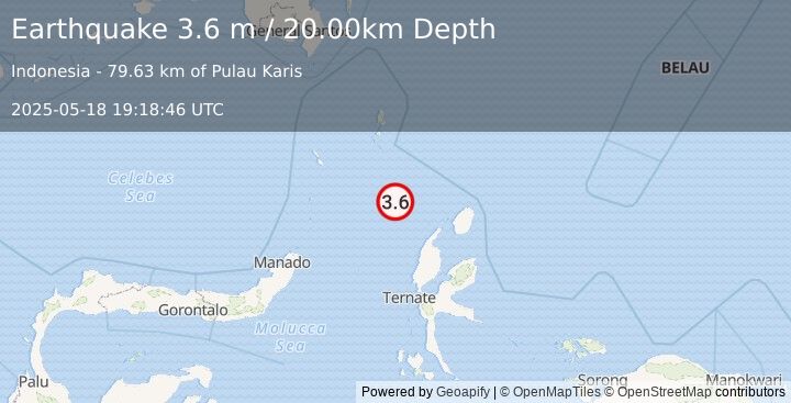 Earthquake MOLUCCA SEA (3.6 m) (2025-05-18 19:18:46 UTC)