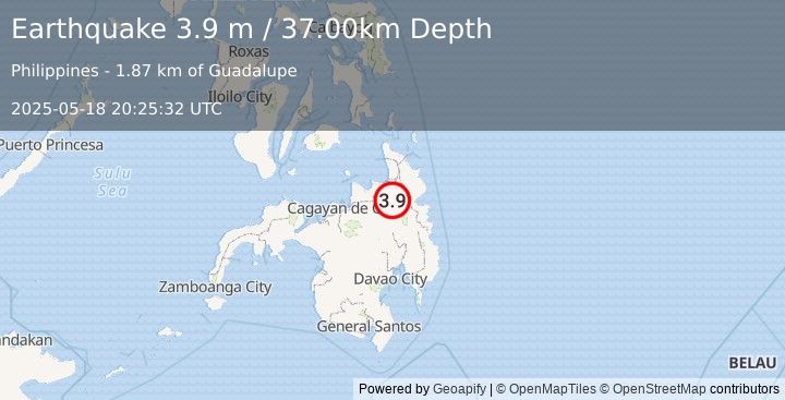 Earthquake MINDANAO, PHILIPPINES (3.9 m) (2025-05-18 20:25:32 UTC)
