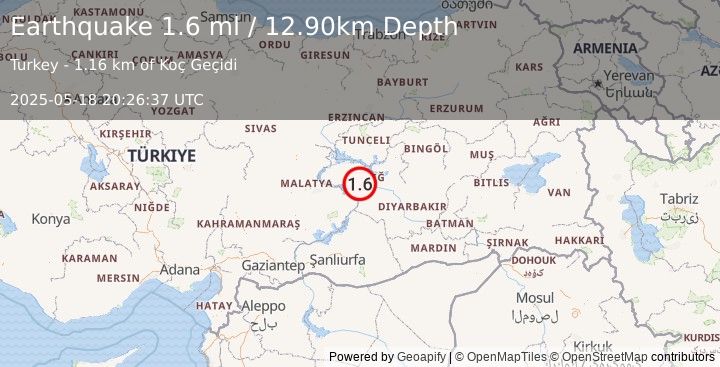 Earthquake EASTERN TURKEY (1.6 ml) (2025-05-18 20:26:37 UTC)