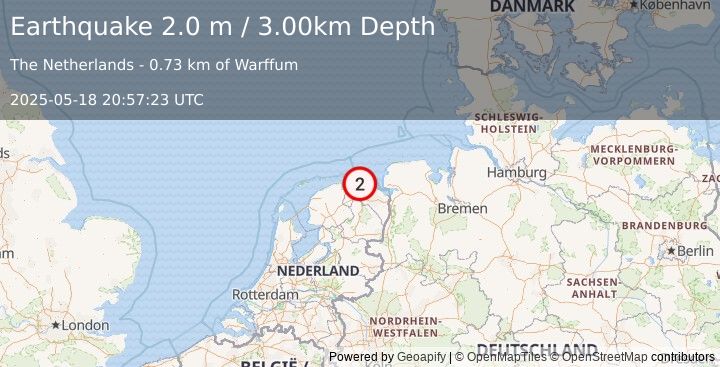 Earthquake THE NETHERLANDS (2.0 m) (2025-05-18 20:57:23 UTC)