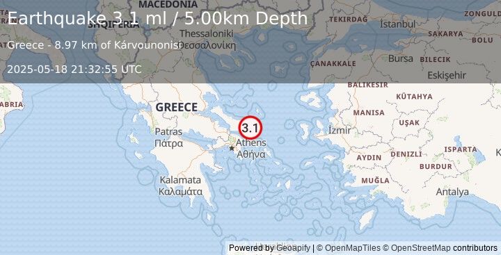 Earthquake AEGEAN SEA (3.1 ml) (2025-05-18 21:32:55 UTC)