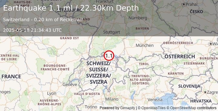 Earthquake SWITZERLAND (1.1 ml) (2025-05-18 21:34:43 UTC)