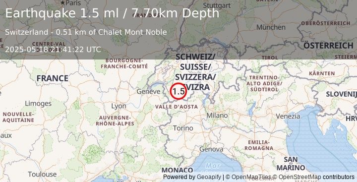 Earthquake SWITZERLAND (1.5 ml) (2025-05-18 21:41:22 UTC)