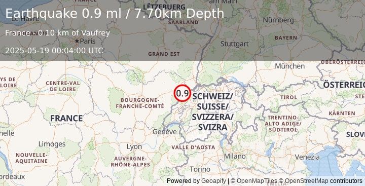 Earthquake FRANCE (0.9 ml) (2025-05-19 00:04:00 UTC)
