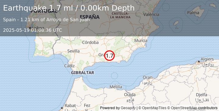 Earthquake SPAIN (1.7 ml) (2025-05-19 01:08:36 UTC)