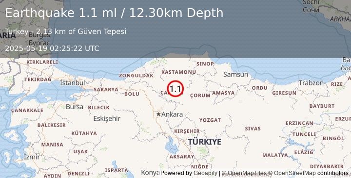 Earthquake CENTRAL TURKEY (1.1 ml) (2025-05-19 02:25:22 UTC)