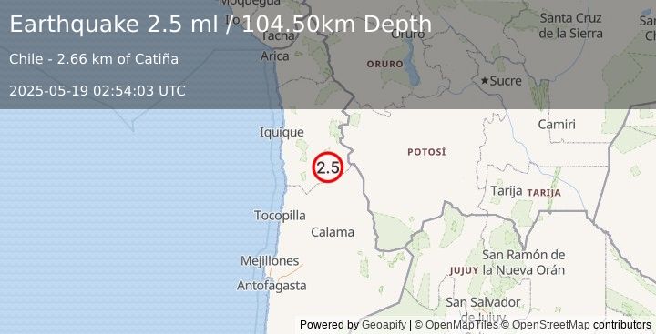 Earthquake TARAPACA, CHILE (2.5 ml) (2025-05-19 02:54:03 UTC)
