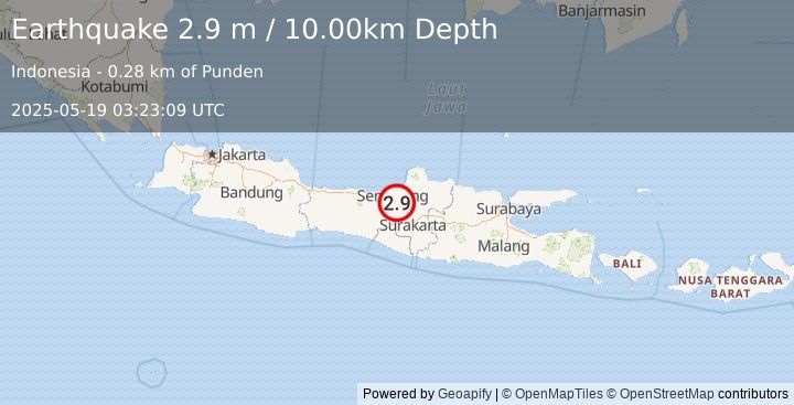 Earthquake JAVA, INDONESIA (2.9 m) (2025-05-19 03:23:09 UTC)