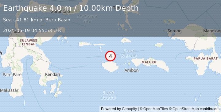 Earthquake CERAM SEA, INDONESIA (4.0 m) (2025-05-19 04:55:53 UTC)