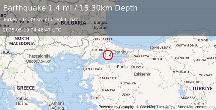 Earthquake WESTERN TURKEY (1.4 ml) (2025-05-19 04:46:47 UTC)
