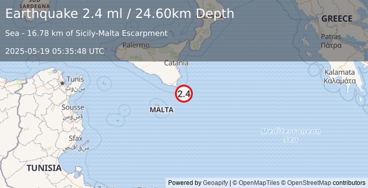 Earthquake SICILY, ITALY (2.4 ml) (2025-05-19 05:35:48 UTC)