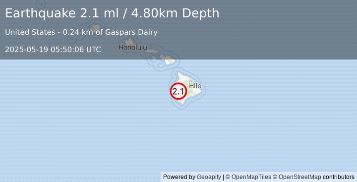 Earthquake ISLAND OF HAWAII, HAWAII (2.1 ml) (2025-05-19 05:50:06 UTC)
