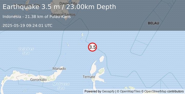 Earthquake KEPULAUAN TALAUD, INDONESIA (3.5 m) (2025-05-19 09:24:01 UTC)