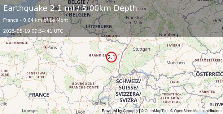 Earthquake FRANCE-GERMANY BORDER REGION (2.1 ml) (2025-05-19 09:54:41 UTC)