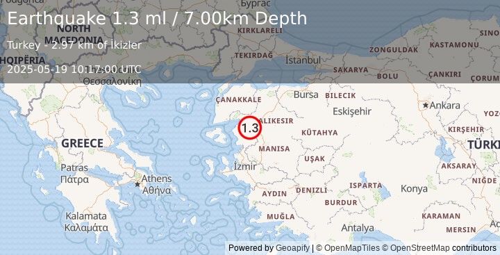 Earthquake WESTERN TURKEY (1.3 ml) (2025-05-19 10:17:00 UTC)