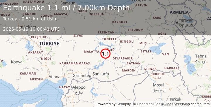Earthquake EASTERN TURKEY (1.1 ml) (2025-05-19 10:00:41 UTC)
