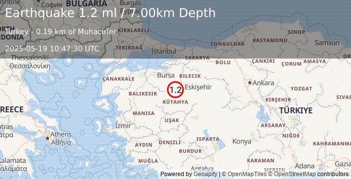 Earthquake WESTERN TURKEY (1.2 ml) (2025-05-19 10:47:30 UTC)