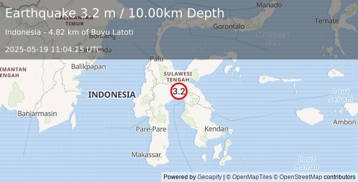 Earthquake SULAWESI, INDONESIA (3.2 m) (2025-05-19 11:04:25 UTC)