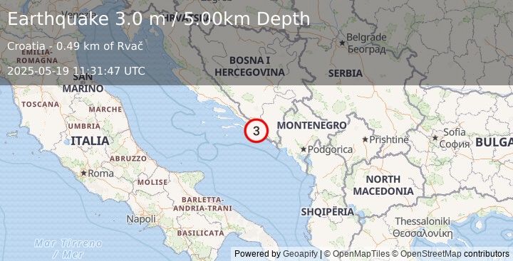 Earthquake CROATIA (3.4 ml) (2025-05-19 11:31:46 UTC)
