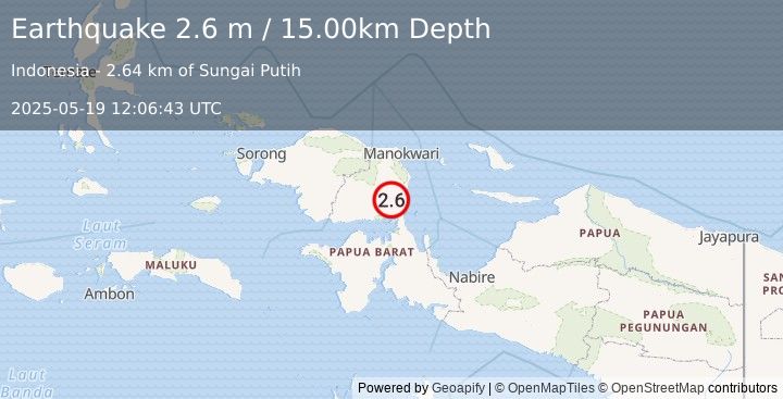 Earthquake PAPUA, INDONESIA (2.6 m) (2025-05-19 12:06:43 UTC)