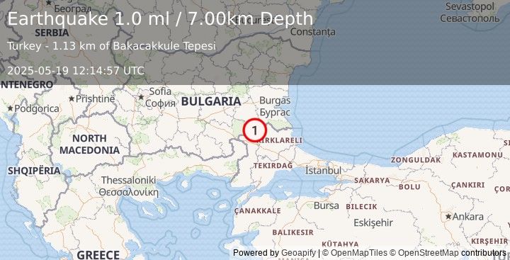 Earthquake BULGARIA-GREECE-TURKEY BORDER RG (1.0 ml) (2025-05-19 12:14:57 UTC)