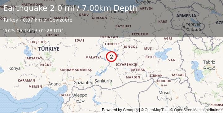 Earthquake EASTERN TURKEY (2.0 ml) (2025-05-19 13:02:28 UTC)