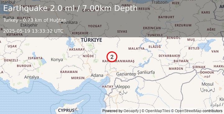 Earthquake CENTRAL TURKEY (2.0 ml) (2025-05-19 13:33:32 UTC)
