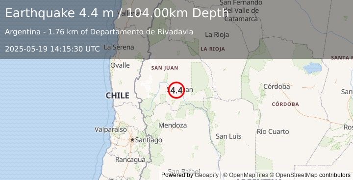 Earthquake SAN JUAN, ARGENTINA (4.4 m) (2025-05-19 14:15:30 UTC)