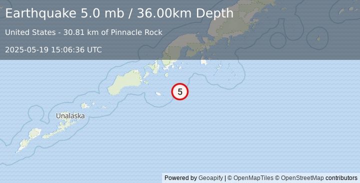 Earthquake ALASKA PENINSULA (5.0 m) (2025-05-19 15:06:32 UTC)